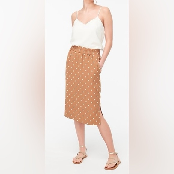 J. Crew Tan Polka Dot Skirt Elastic Waist Size XS  With Pockets Pull-on skirt - Picture 2 of 16
